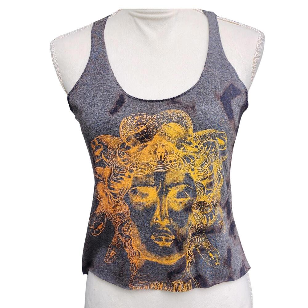 Reworked Handmade Medusa Graphic Cropped Racerback Tank Top. Size: S